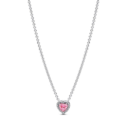 PANDORA PINK ELEVATED HEART NECKLACE SILVER 16