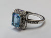 9CT WHITE GOLD DIAMOND & LARGE BLUE STONE RING  SIZE L