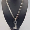 925 Sterling Silver Curb Chain Necklace With Big CZ Key Pedant - 97.93 Grams - 22" Long