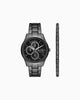 Armani Exchange Multifunction Black Stainless Steel Watch and Bracelet Set in Black