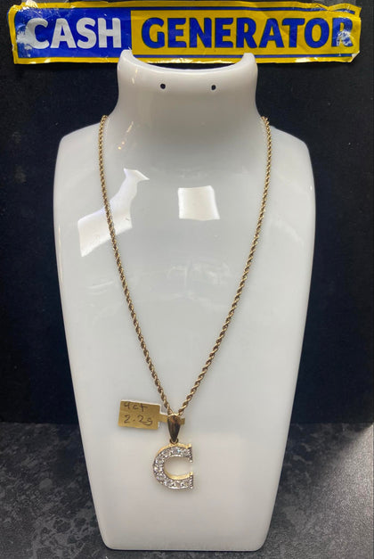 9ct Gold Rope Chain and 'C' Pendant 7.6g 18