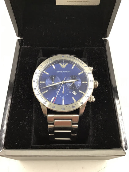 *** Bank Holiday Sales*** Armani Ar11306 Blue Dial Stainless Steel Strap Gents Watch.