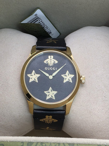 Gucci G-Timeless Unisex Black Dial Leather Strap Watch - YA1264055