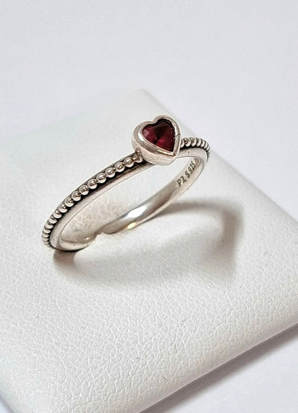 Pandora Golden Red Synthetic Ruby Delicate Heart Ring