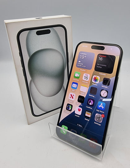 Apple iPhone 15 128GB black unlocked boxed smartphone 100% batt health