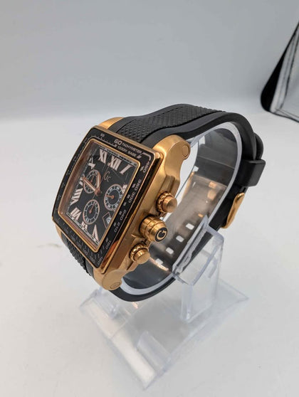 GC Guess Mens 35503GA Rose Gold Chronograph Watch- Black Face- Silicone Strap - Unboxed (Scratches)