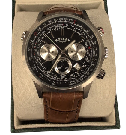 Rotary Apex 100 Pilot Chronograph Leather Strap Edition