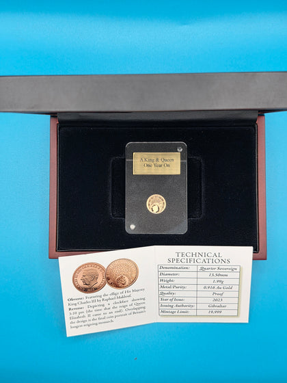 King & Queen One Year on Proof Gold Quarter Sovereign