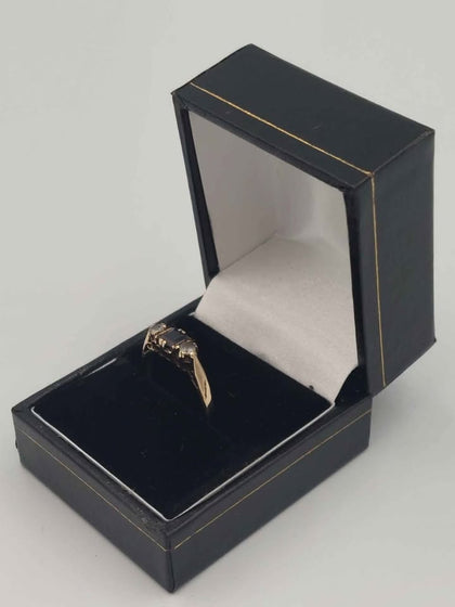 (9ct Hallmarked&Tested), Gold Three Stone Ring, (Two Clear, One Blue), 2.3g, Size Q