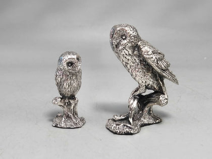 Silver  Plated  Owl Set Royal Hampshire Art Foundry collectable