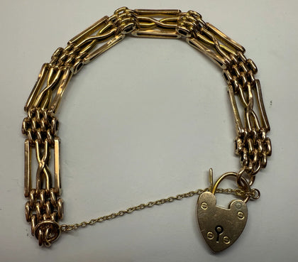 9CT GOLD GATE BRACELET WITH SAFETY CHAIN