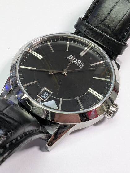 GENTS HUGO BOSS WATCH WITH BLACK LEATHER STRAP PRESTON STORE