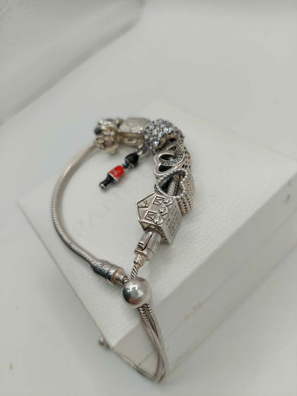 Pandora Bracelet with 7 charms hallmarked and tested ( Pandora ALE hallmarked) SEE DESCRIPTION