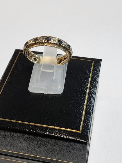 9ct Yellow Gold Eternity Ring with Blue & Clear Stones -  Size Q - 3.12g - Hallmarked