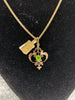 9ct Gold Fine Curb Chain and Fancy Green Stone Pendant 8.4g 22"