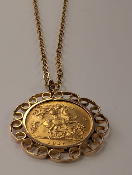 1915 Half Sovereign Pendant  With Chain