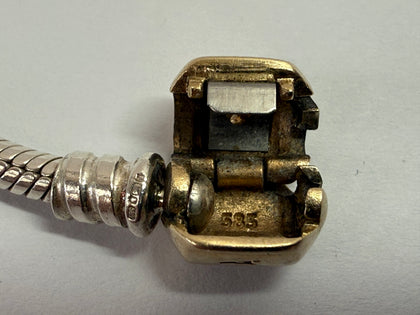 Pandora snake bracelet with 14ct gold clasp 21cm