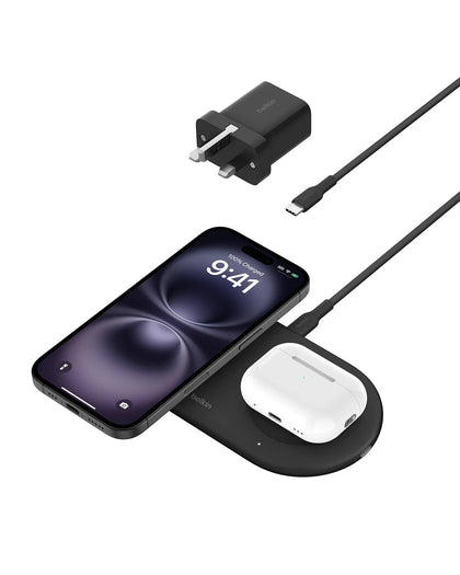 Belkin BoostCharge Pro 2-in-1 Wireless Charging Pad with Magnetic Qi2 15W, Fast Charging iPhone Wireless Charger Compatible with iPhone 16/15/14