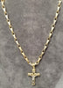 14ct  Yellow & White Hollow Long Link Chain & Crucifix