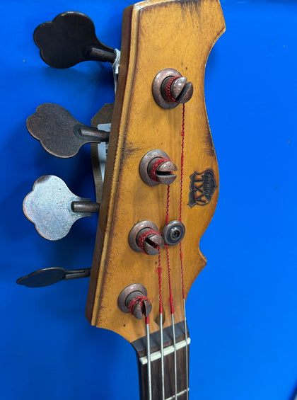 Axl Badwater Electric 4 String Bass Guitar - Distressed Blue Crackle