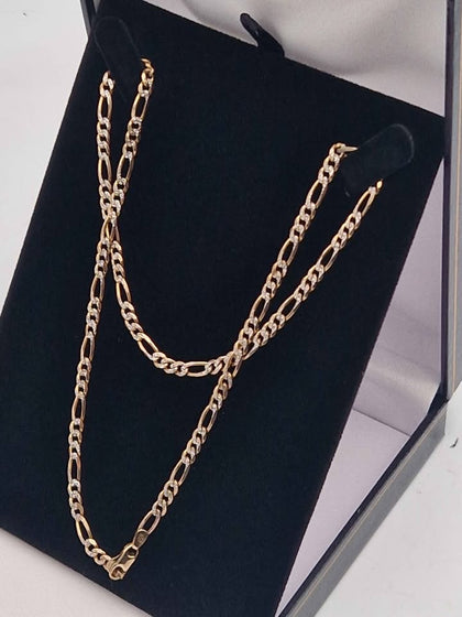 9ct Yellow Gold 3-In-1 Figaro Chain Necklace With CZ Stones - 9.07 Grams - 18