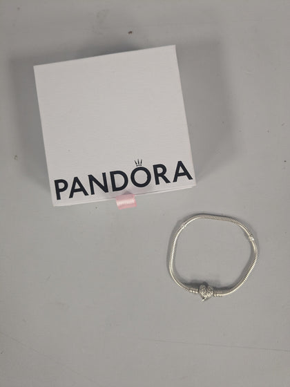 Pandora Bracelet with Heart Clasp and Angel Wings Silver 18cm