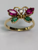 18ct Gold Red & Green Stone Butterfly Ring