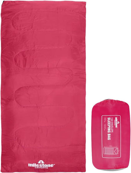 Milestone Camping Single Envelope Insulated Sleeping Bag - Pink
