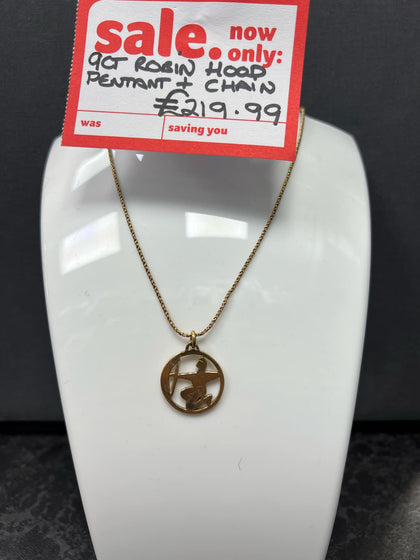 9ct Robin Hood Pendant and Chain 18