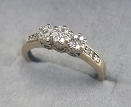 9ct Gold Triple Diamond Cluster Ring Size M1/2