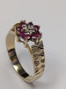 9ct gold diamond & red stone floral ring