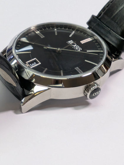 GENTS HUGO BOSS WATCH WITH BLACK LEATHER STRAP PRESTON STORE