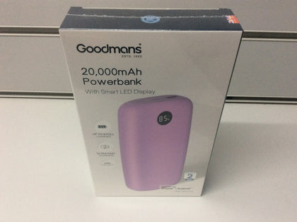 Goodmans 20,000mAh Slim Power Bank Fast Charge LED Display USB-C/USB-A Blue