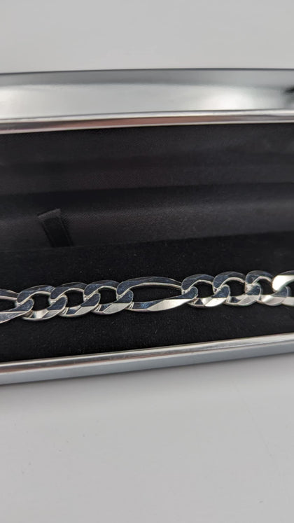 925 SILVER HALLMARKED, FIGARO BRACLET W/ LOBSTER LOCK, 8