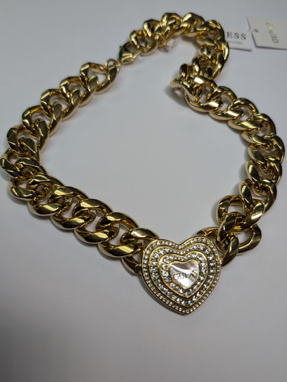 LARGE GOLD COLOURED GUESS CHAIN WITH HEART WITH TAGS PRESTON STORE