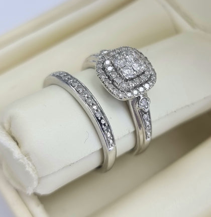 9ct White Gold Diamond Rings Matching Size 