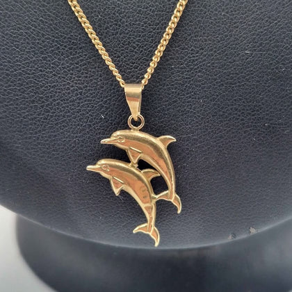 9ct Yellow Gold Thin Curb Chain Necklace With Dolphin Pendant - 18