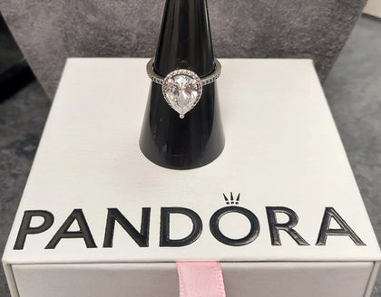 Genuine Pandora Sparkling Pear Halo Ring S925 ALE - Size 56  BOXED