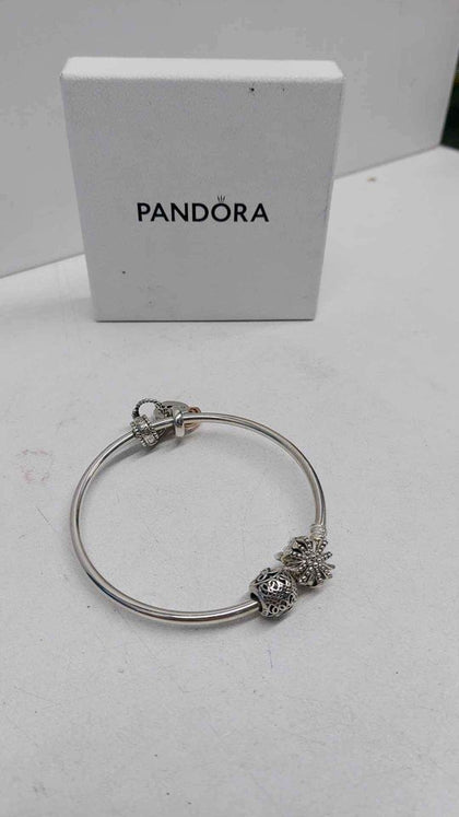 Pandora (ALE 925) Sterling Silver Snowflake Bangle Bracelet - With 3x Charms - Boxed.