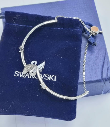 Swarovski Iconic Swan 5614119 Rhodium Plated Adjustable Bangle Bracelet White Crystals