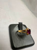 18ct Yellow Gold Pinky/Red and Clear Gem Ring Size K