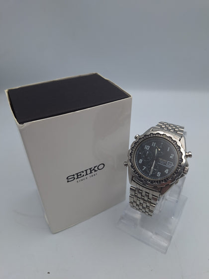 Seiko 7T32-7D19 mens quartz black dial stainless steel 1990s watch BOXED