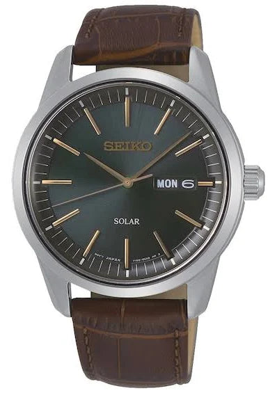 Seiko Solar Men's Brown Leather Strap Watch