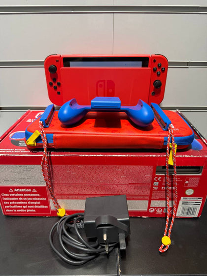Switch Console, 32GB Mario Red Joy-Con W/Case, Grip & Straps