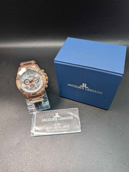 Jacques Lemans JL.BX Mens Chunky Quartz Chronograph Watch - Rose Gold - Steel Bracelet *BRAND NEW*