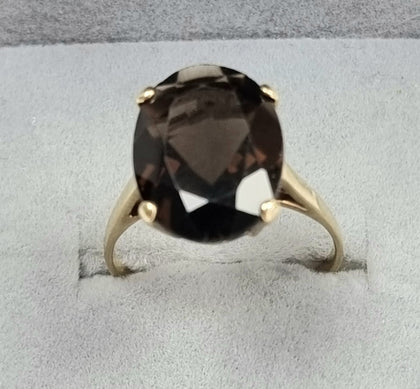 9ct Gold Smokey Quartz Ring- Size R1/2