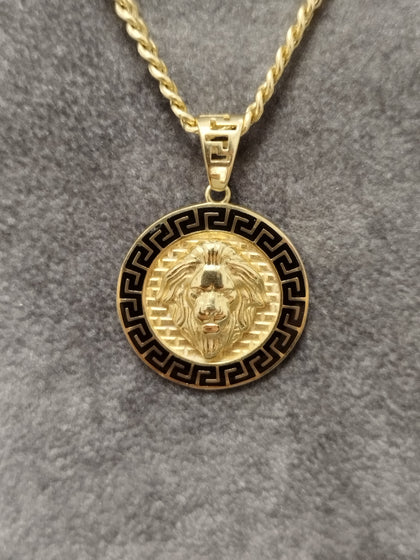 14ct Yellow Gold Curb Chain & Lion Head Pendant