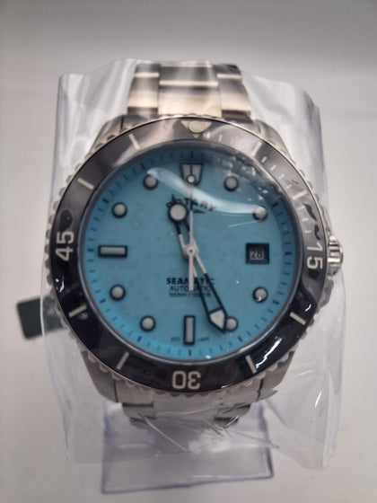 **NEW** Rotary seamatic automatic Tiffany blue stainless steel watch with box and papers and card.