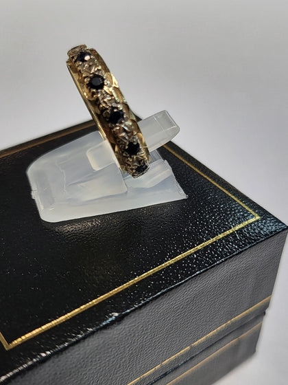9ct Yellow Gold Eternity Ring with Blue & Clear Stones -  Size Q - 3.12g - Hallmarked