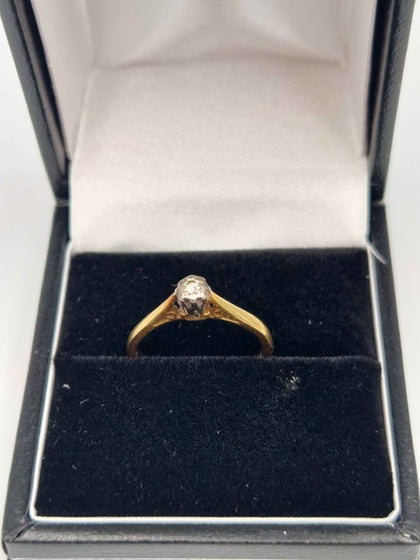 18ct Yellow Gold Antique CZ Solitaire Ring - Size H - 1.45 Grams
